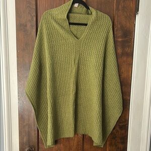 Green Ribbed Knit Poncho Sweater